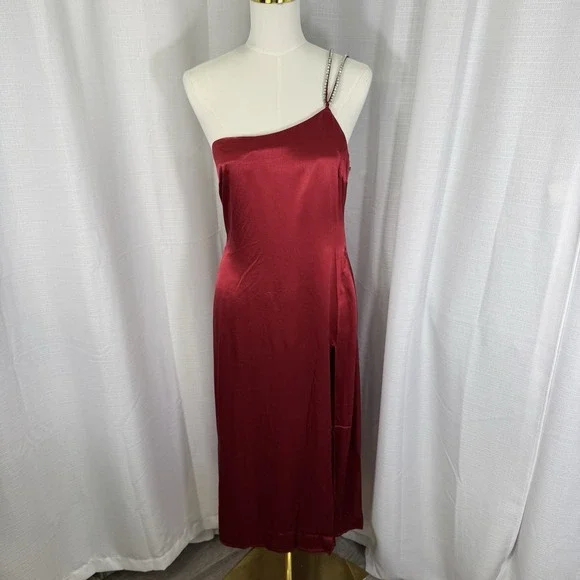 NEW For Love And Lemons Elora Midi Slip Dress Red M Evening Party Slit Holiday - Picture 4 of 16
